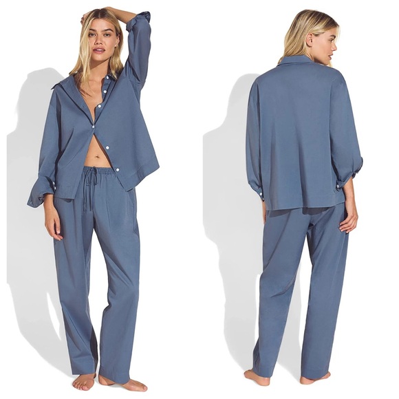 Eberjey Organic Sandwashed Cotton Solid Coastal Blue PJ...